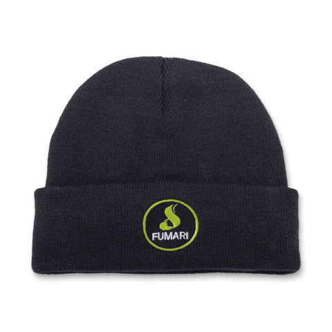BEANIE - BLACK WITH GREEN CIRCLE LOGO PATCH - Hookah Junkie