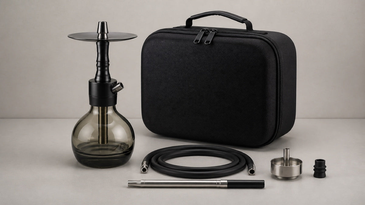 Compact travel hookah with hose, mouthpiece, and packed components