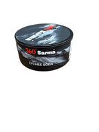 360 Sarma Lychee Soda hookah tobacco can with black label on a white background