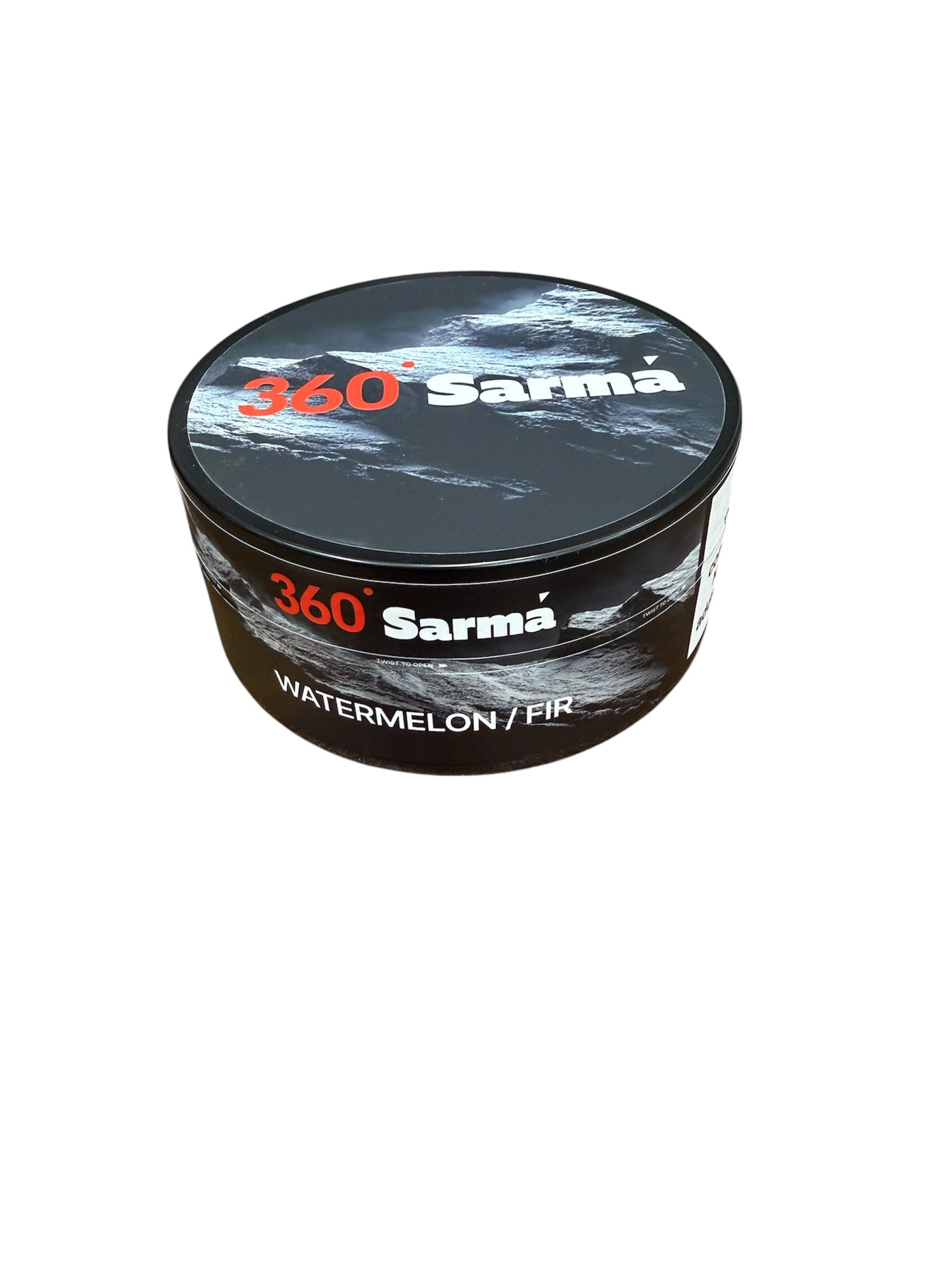 360 Sarma watermelon fir hookah tobacco can on a white background