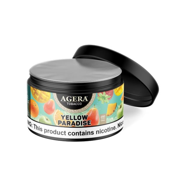 Agera Yellow Paradise hookah tobacco 250g container with tropical yellow fruit flavor