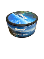 Sarma Rustic Cherry hookah tobacco can with blue scenic packaging on a white background