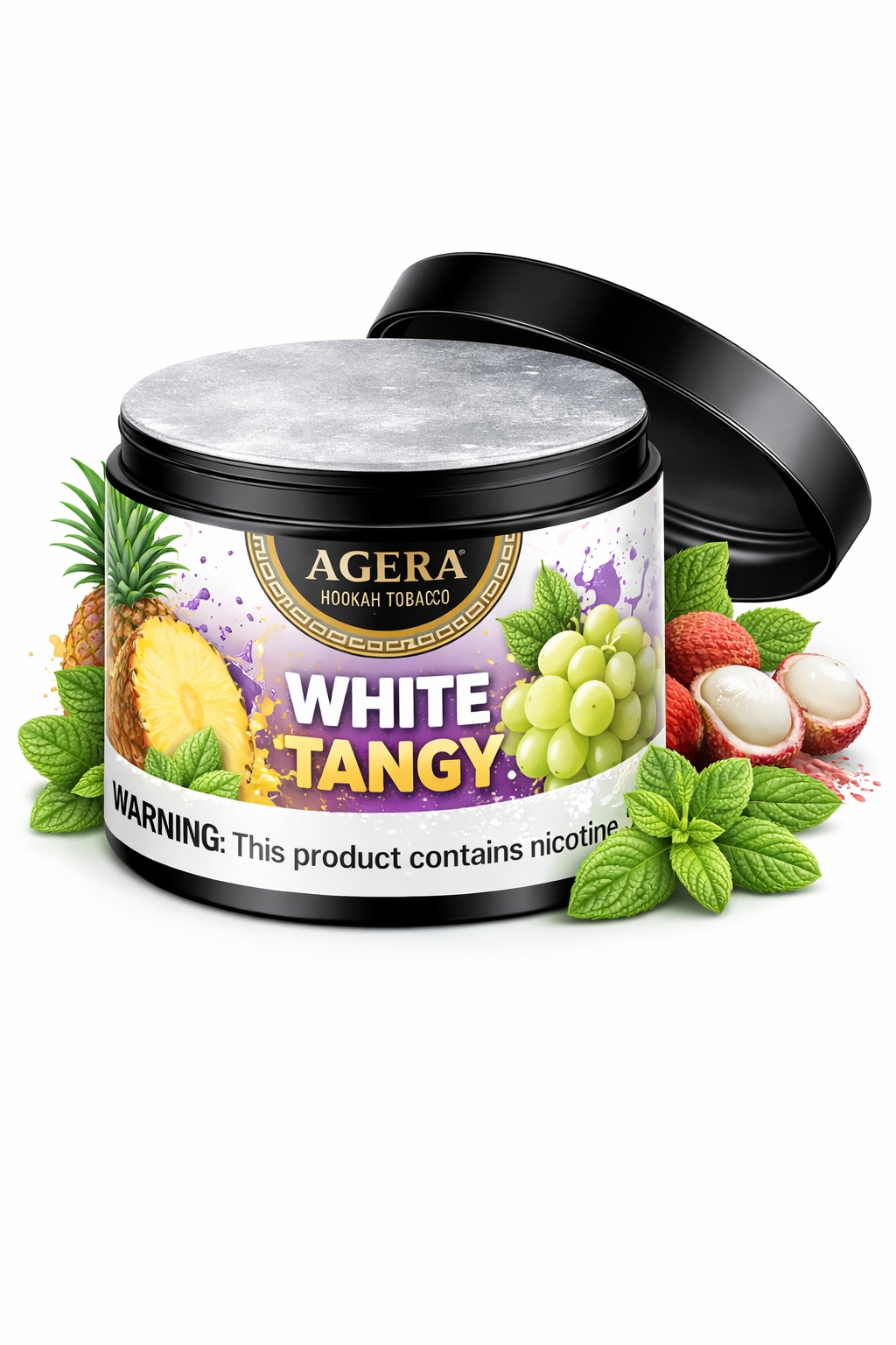 Agera White Tangy hookah tobacco 250g container with tropical fruit 