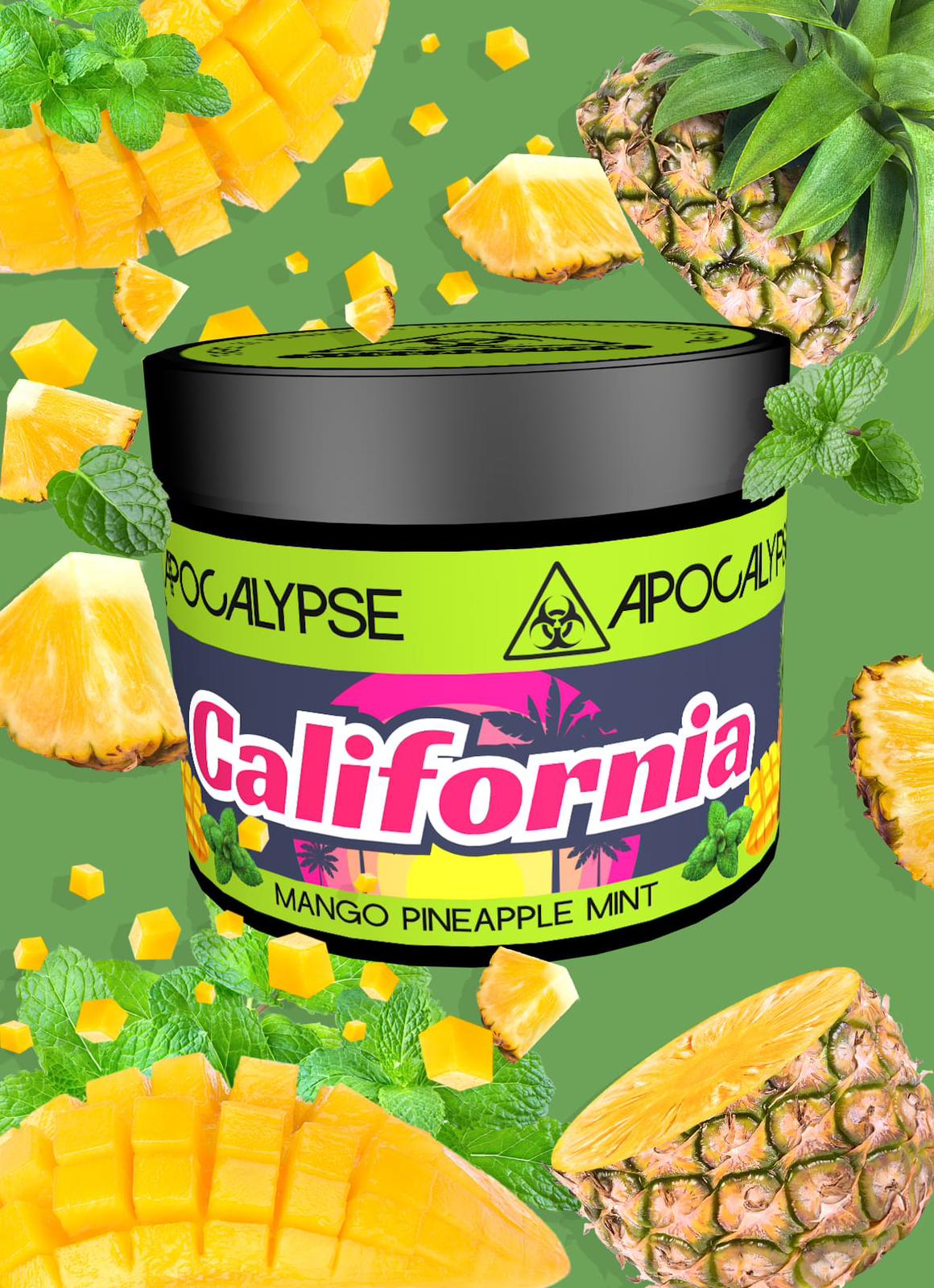 Apocalypse California Mango Pineapple Mint hookah shisha tobacco available at HookahJunkie