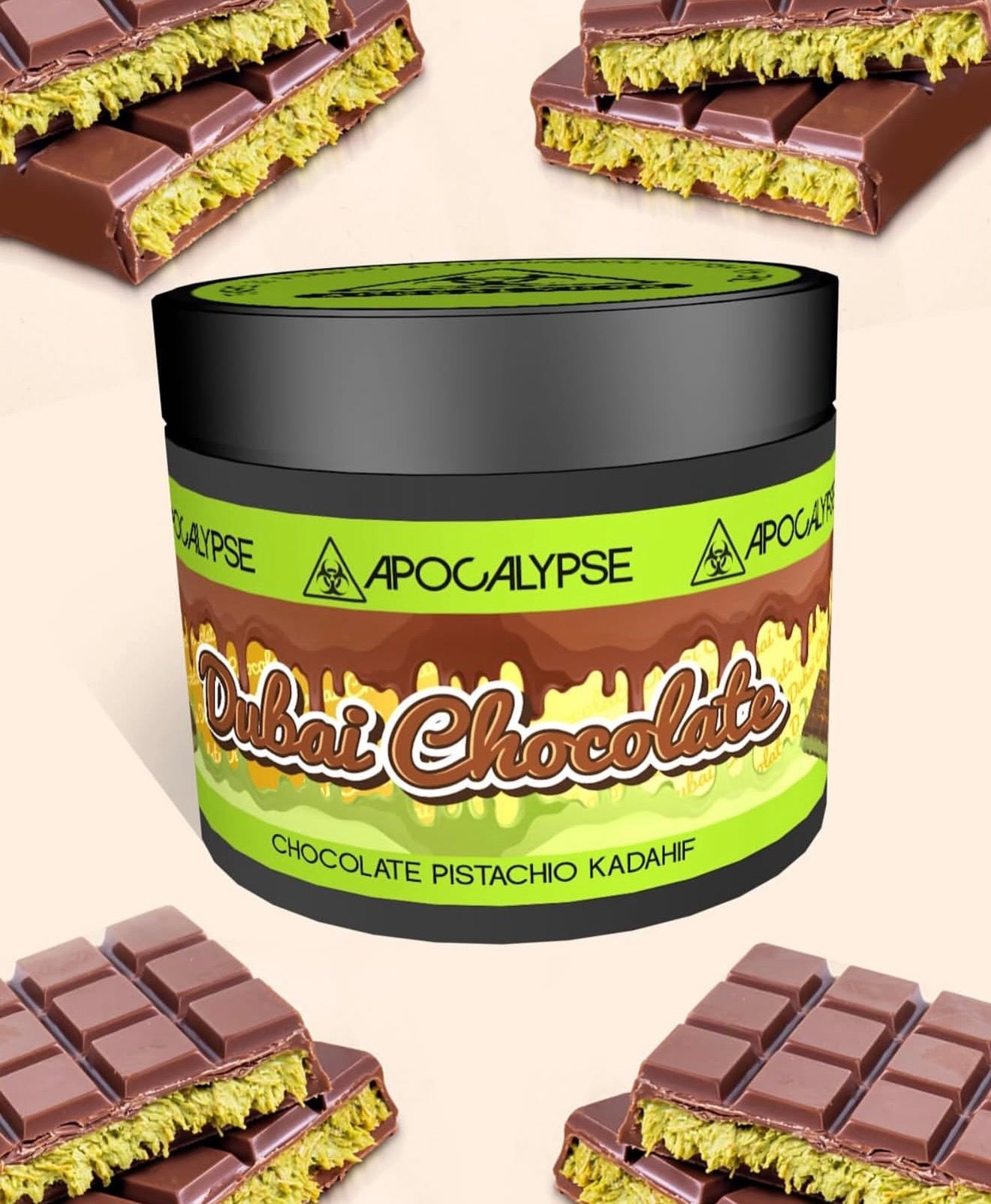 Apocalypse Dubai Chocolate Pistachio Kadahif hookah tobacco at HookahJunkie
