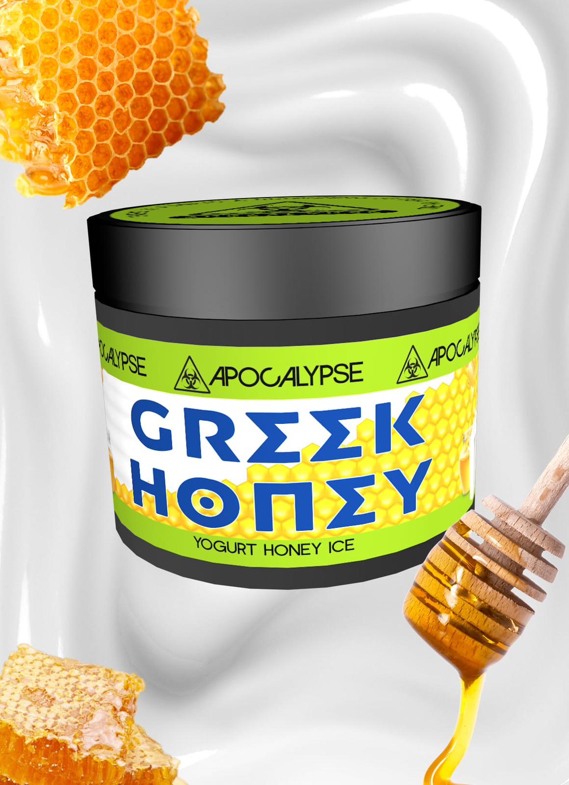 Apocalypse Greek Honey Hookah Tobacco with yogurt honey ice flavor at Hookah Junkie