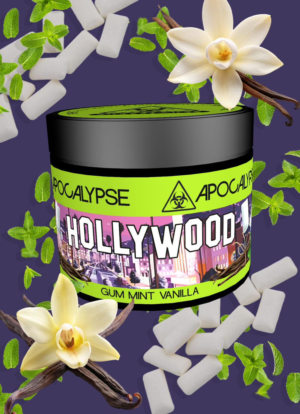 Apocalypse Hollywood Gum Mint Vanilla hookah shisha tobacco available at HookahJunkie