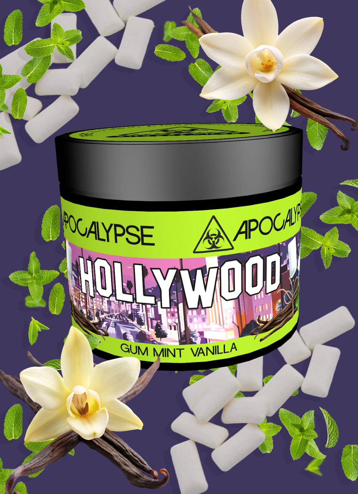 Apocalypse Hollywood Gum Mint Vanilla hookah shisha tobacco available at HookahJunkie