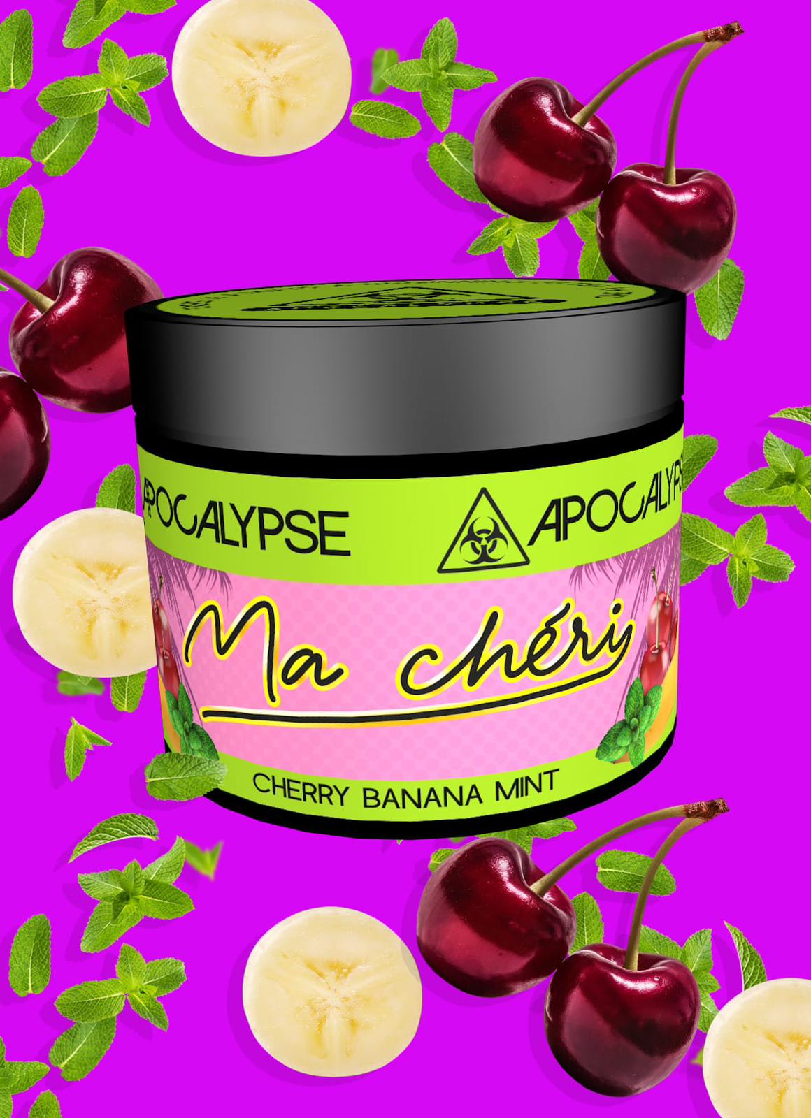 Apocalypse Ma Cheri Cherry Banana Mint hookah shisha tobacco available at HookahJunkie