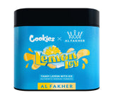 Cookies x Al Fakher Lemon Icy hookah tobacco featuring tangy lemon flavor with ice in bright blue packaging.