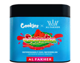 Cookies x Al Fakher Sandia watermelon hookah tobacco featuring a refreshing cool watermelon flavor in bright blue packaging.