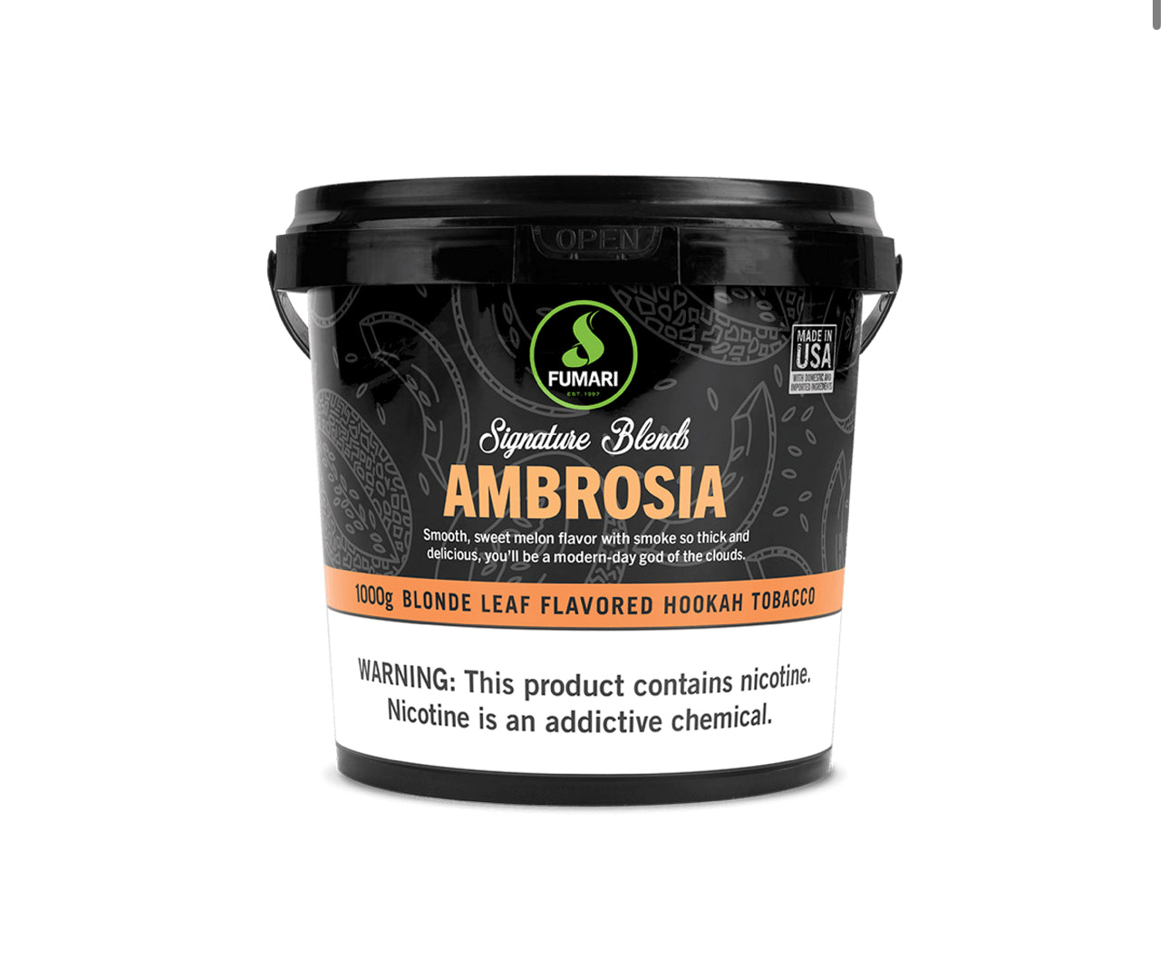Fumari Ambrosia hookah tobacco, blonde leaf shisha with smooth sweet melon flavor
