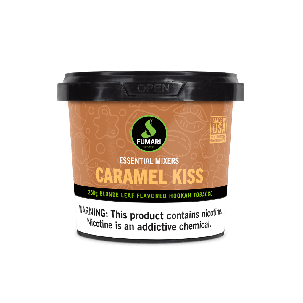 Fumari Caramel Kiss hookah tobacco, 250g blonde leaf shisha with smooth sweet caramel flavor