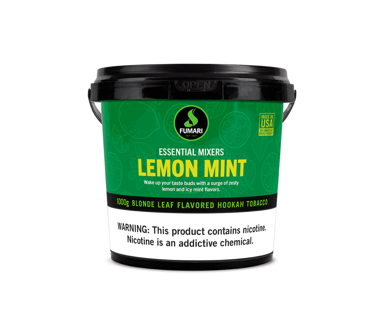 Fumari Lemon Mint hookah tobacco, 1000g blonde leaf shisha with zesty lemon and cooling mint flavor