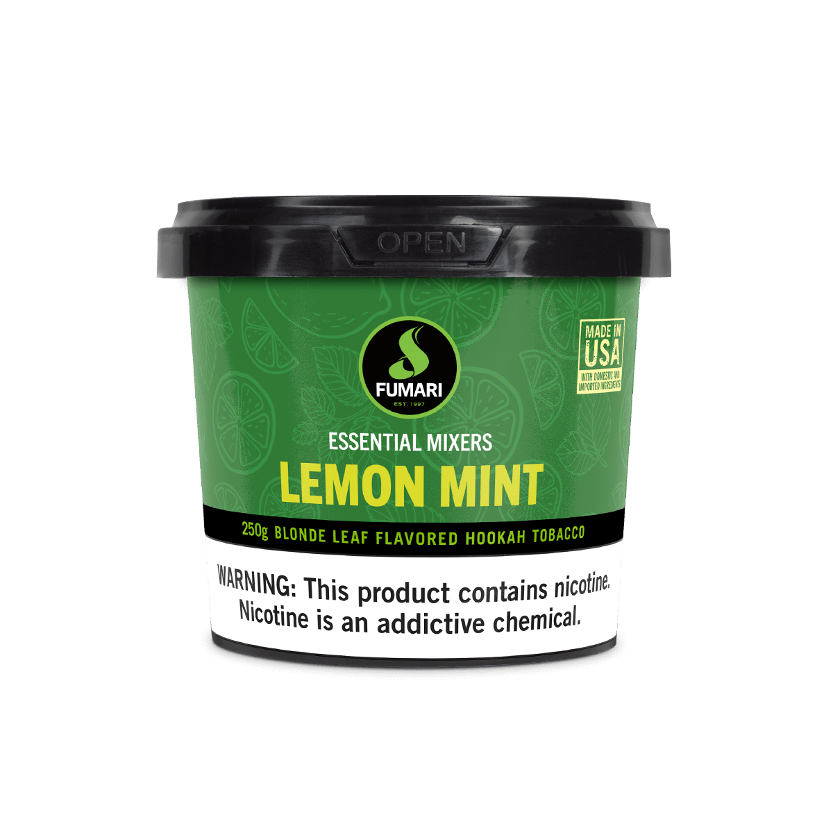 Fumari Lemon Mint hookah tobacco, 250g blonde leaf shisha with refreshing citrus and mint flavor