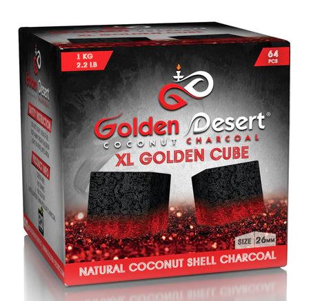 Golden Desert XL Golden Cube Coconut Shell Charcoal 26mm for Hookah