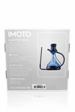 IMOTO G1 electronic hookah battery base packaging back with hookah setup and product safety details