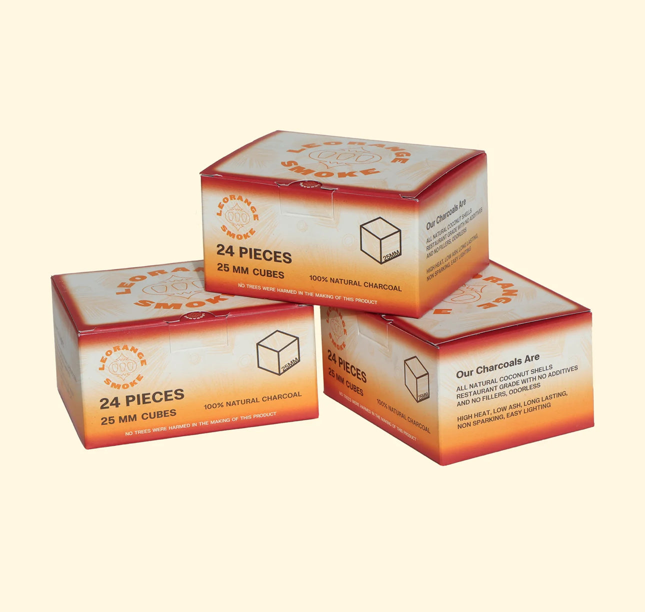 LeOrange hookah charcoal 25mm cubes 24 piece natural coconut coals