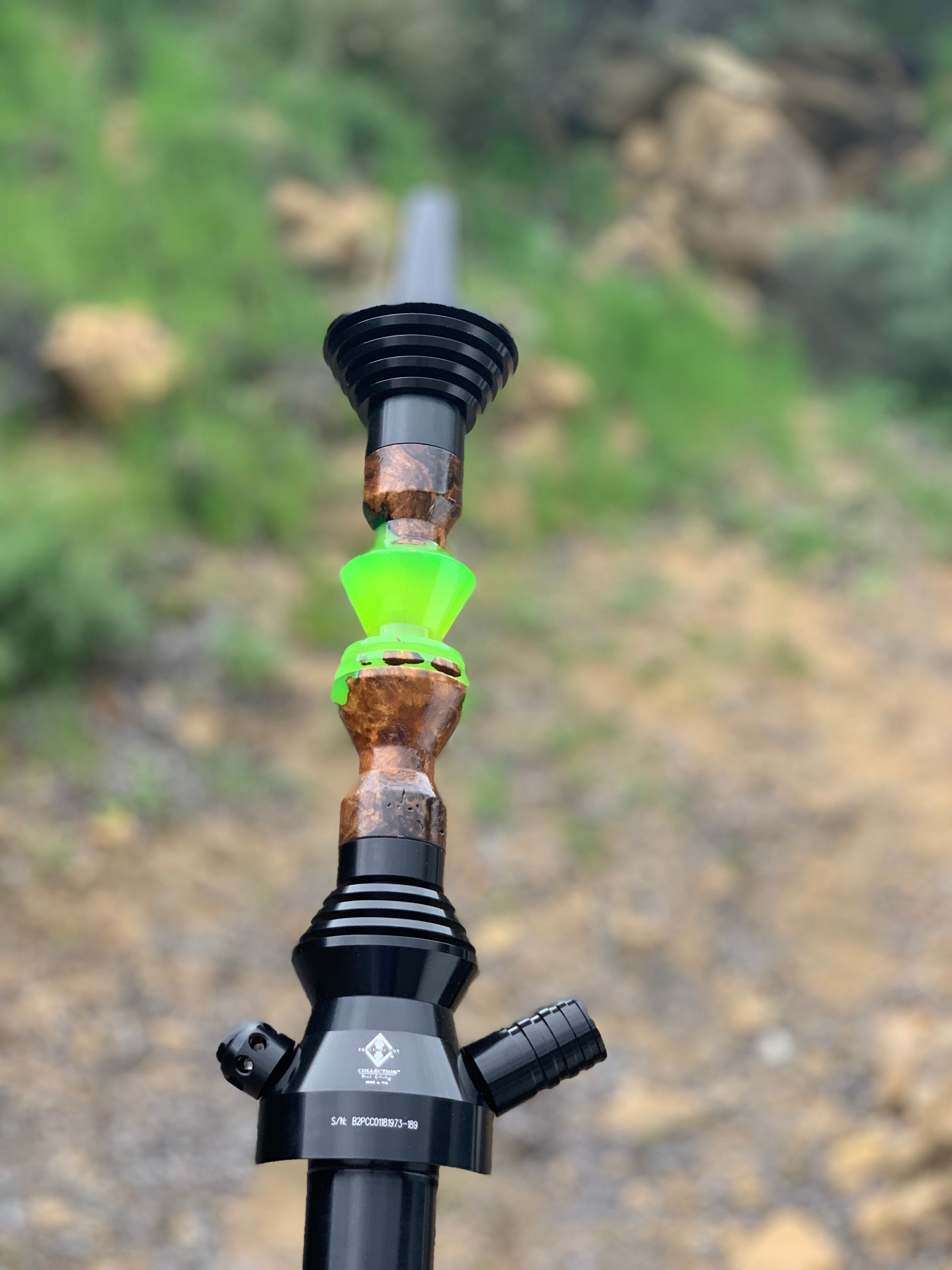 B2 Hookah® Precious Cut Collection™ Lightsaber Green & Walnut Burl Wood - Hookah Junkie