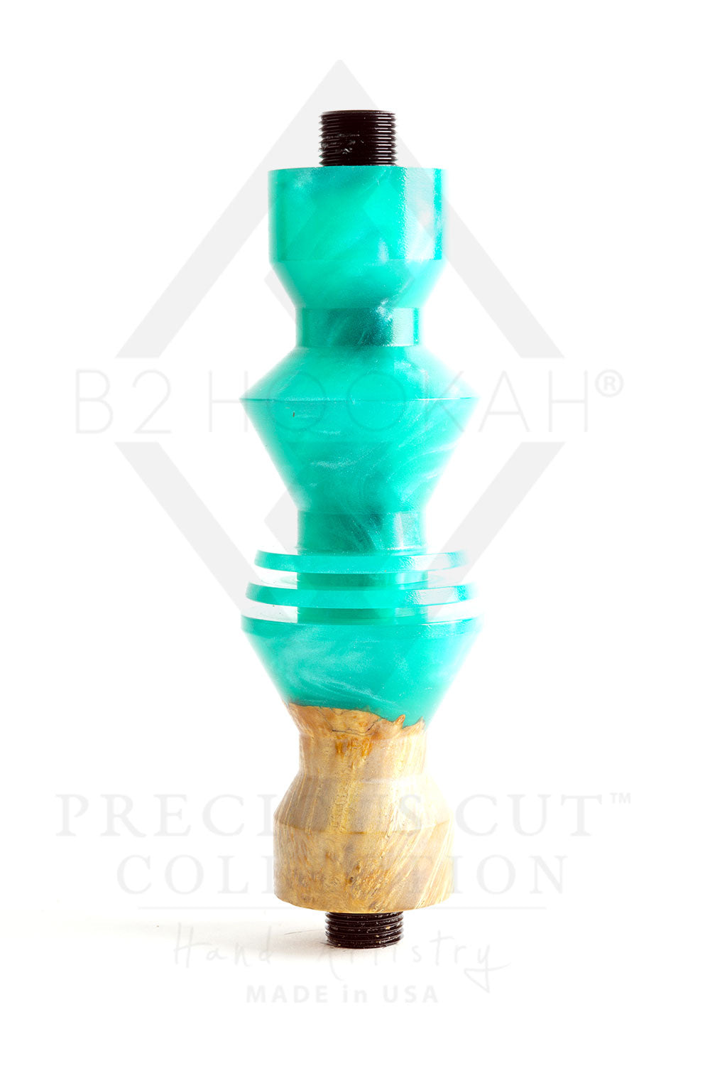 B2 Hookah® Precious Cut Collection™ Capri Sea Teal & Burl Wood - Hookah Junkie