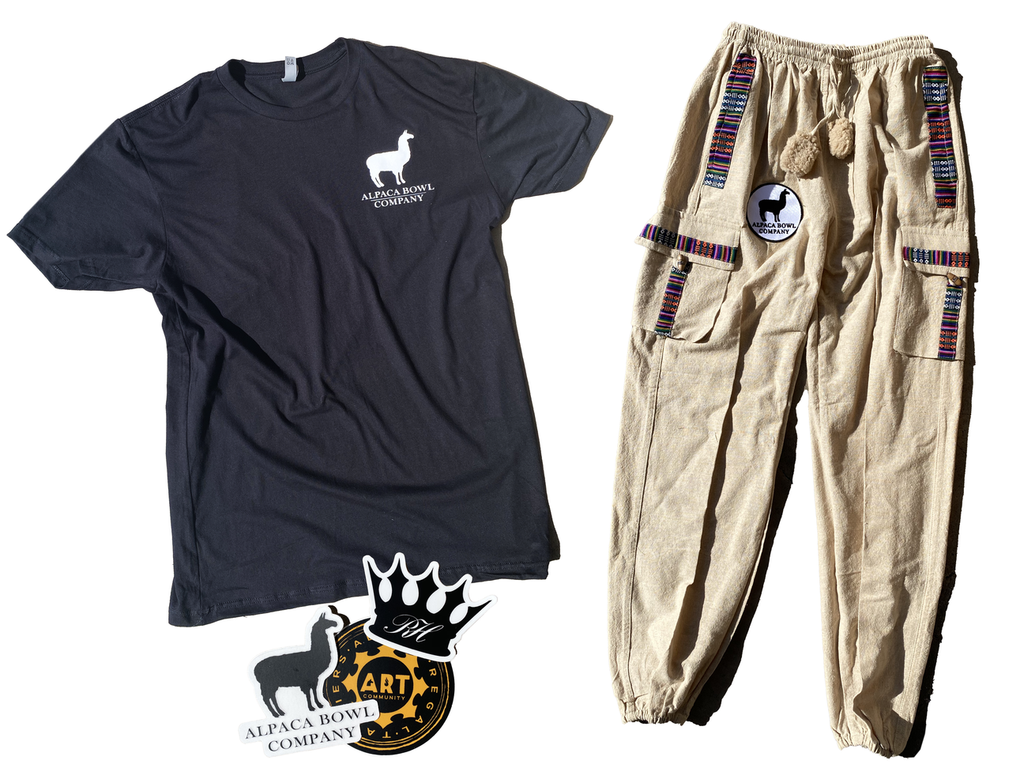 Alpaca Hand Stitched Beige Joggers w/ Real Alpaca Fur & Alpaca T-Shirt - Hookah Junkie