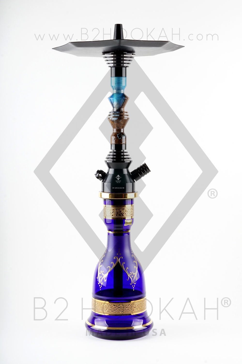 B2 Hookah® Precious Cut Collection™ Ocean Front Blue & Walnut Burl Wood - Hookah Junkie
