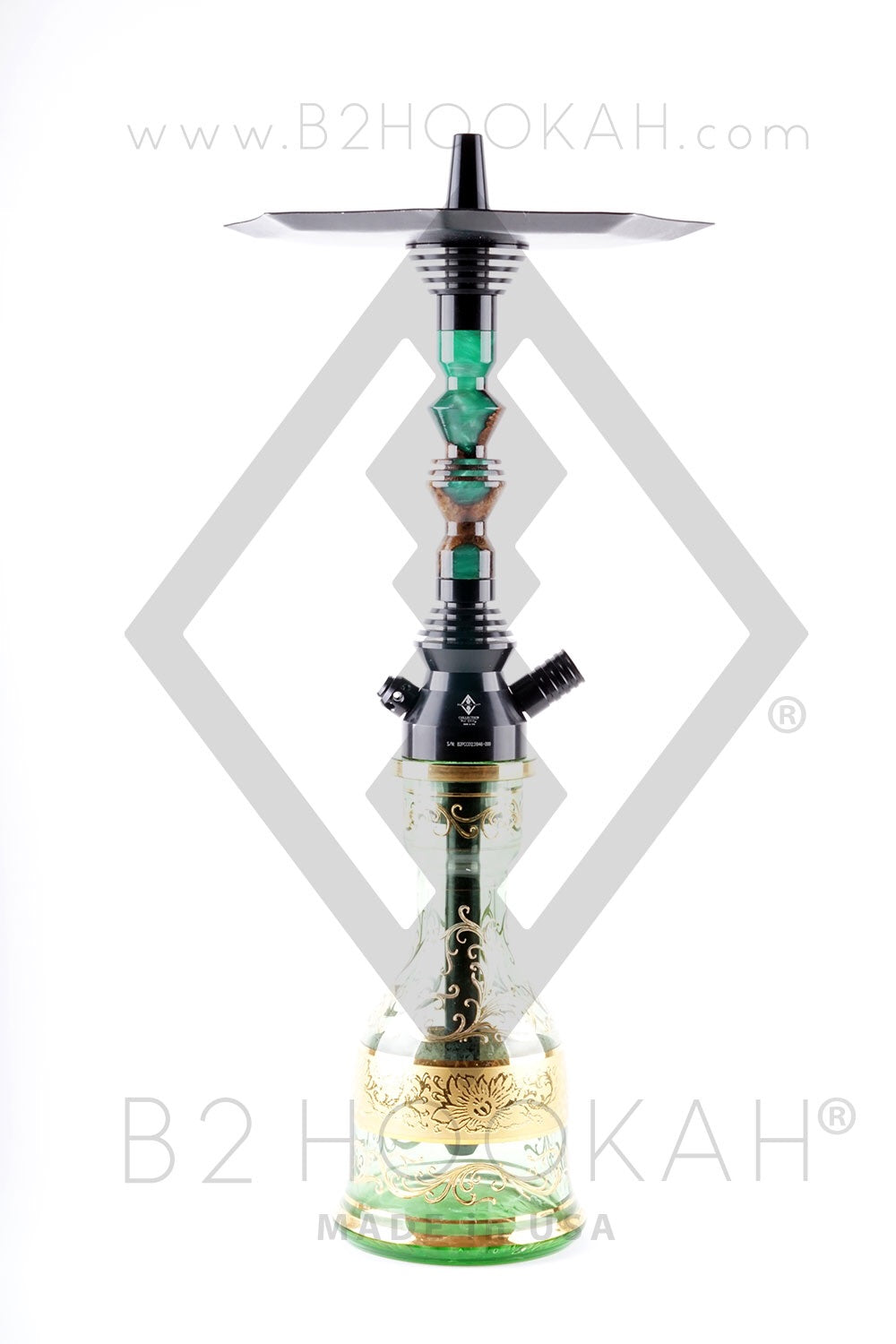 B2 Hookah Precious Cut Collection™ Jade Green & Walnut Burl Wood - Hookah Junkie
