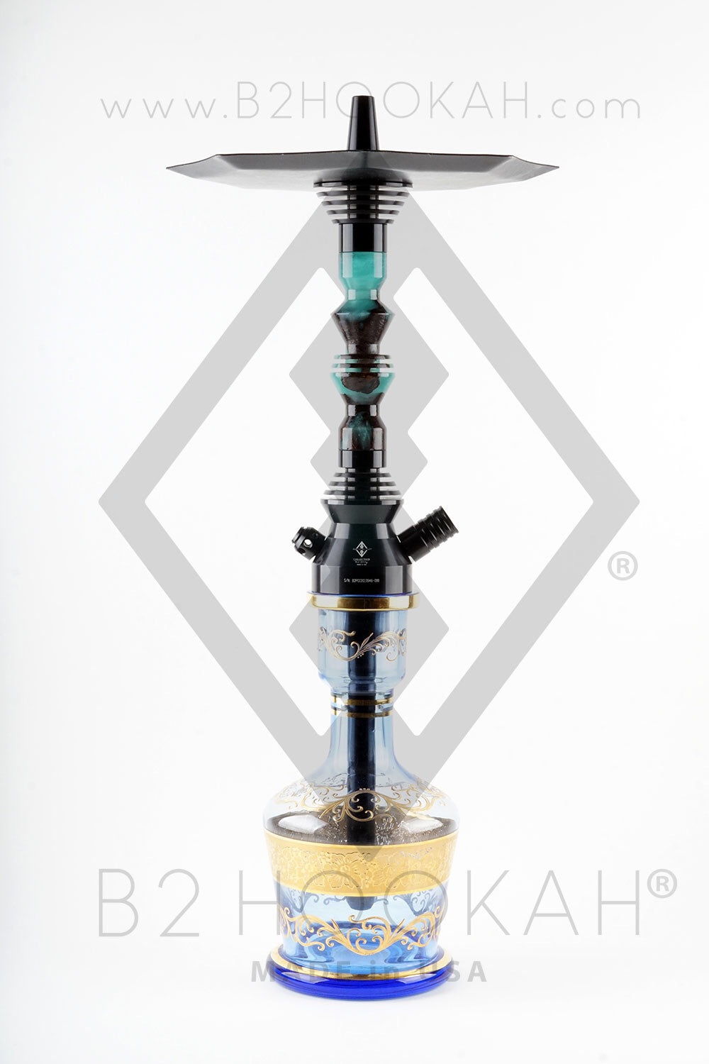 B2 Hookah Precious Cut Collection™ Electric Blue & Walnut Burl Wood - Hookah Junkie