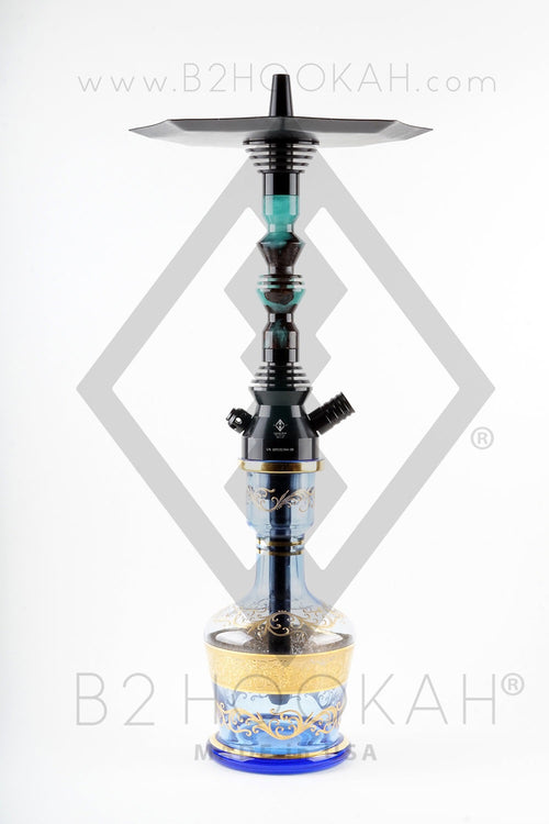 B2 Hookah Precious Cut Collection™ Electric Blue & Walnut Burl Wood - Hookah Junkie