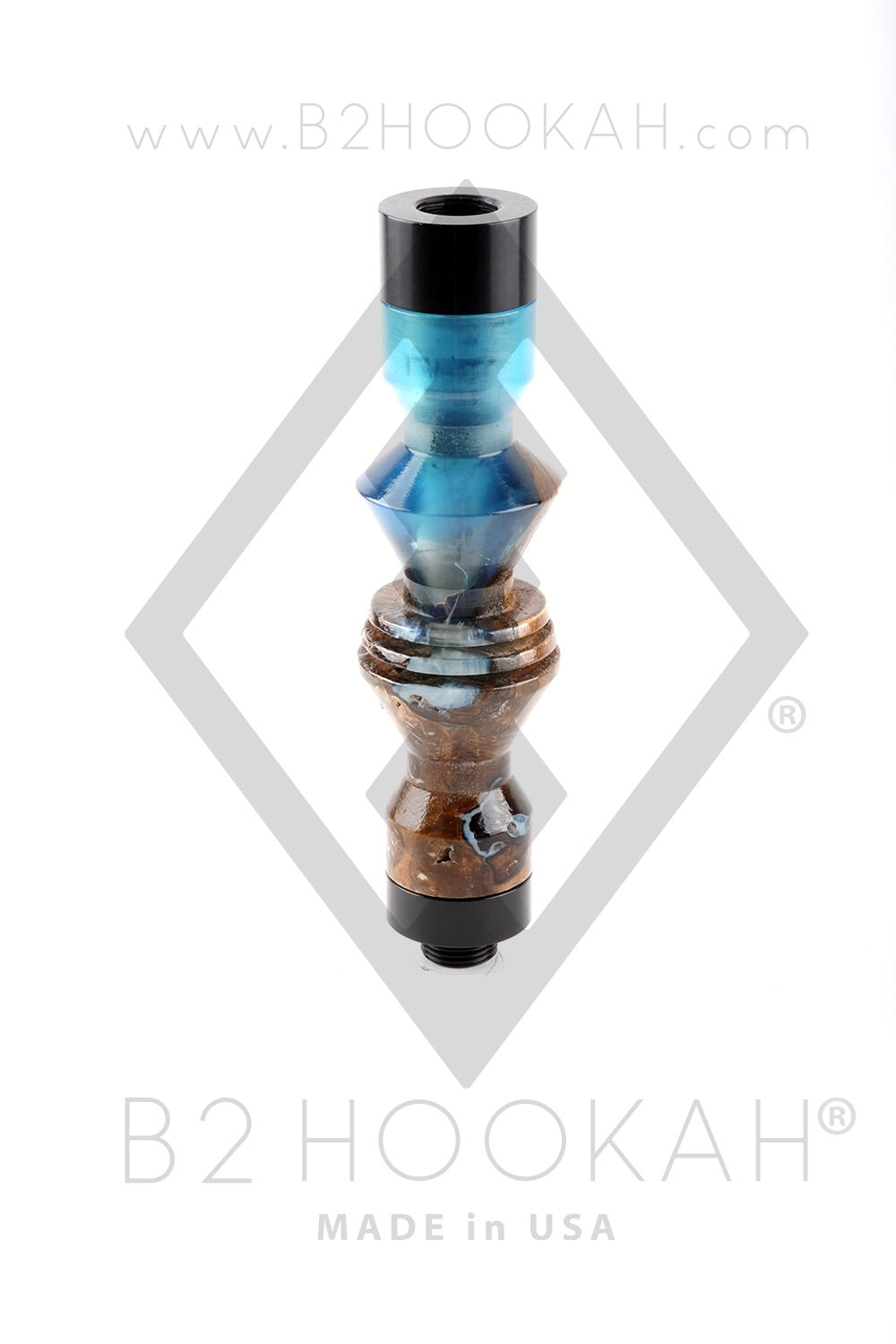 B2 Hookah® Precious Cut Collection™ Ocean Front Blue & Walnut Burl Wood - Hookah Junkie