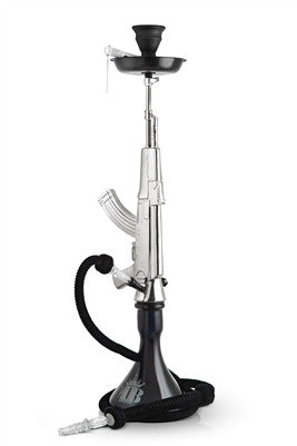 Black MOB AK-47 hookah with matte finish, powerful airflow, and dense cloud performance by HookahJunkie