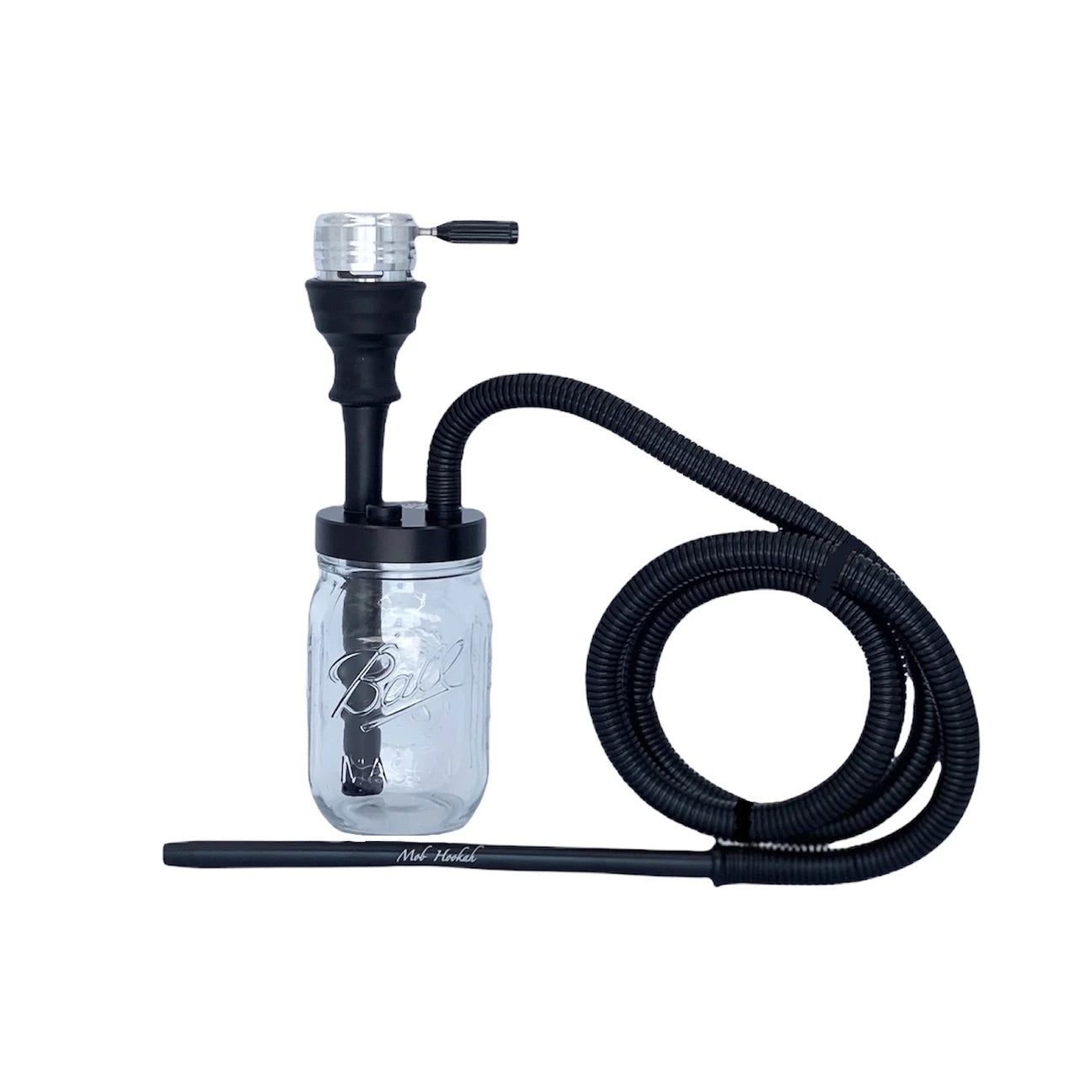 MOB Car Mason Jar hookah portable travel setup with glass mason jar base and black hose