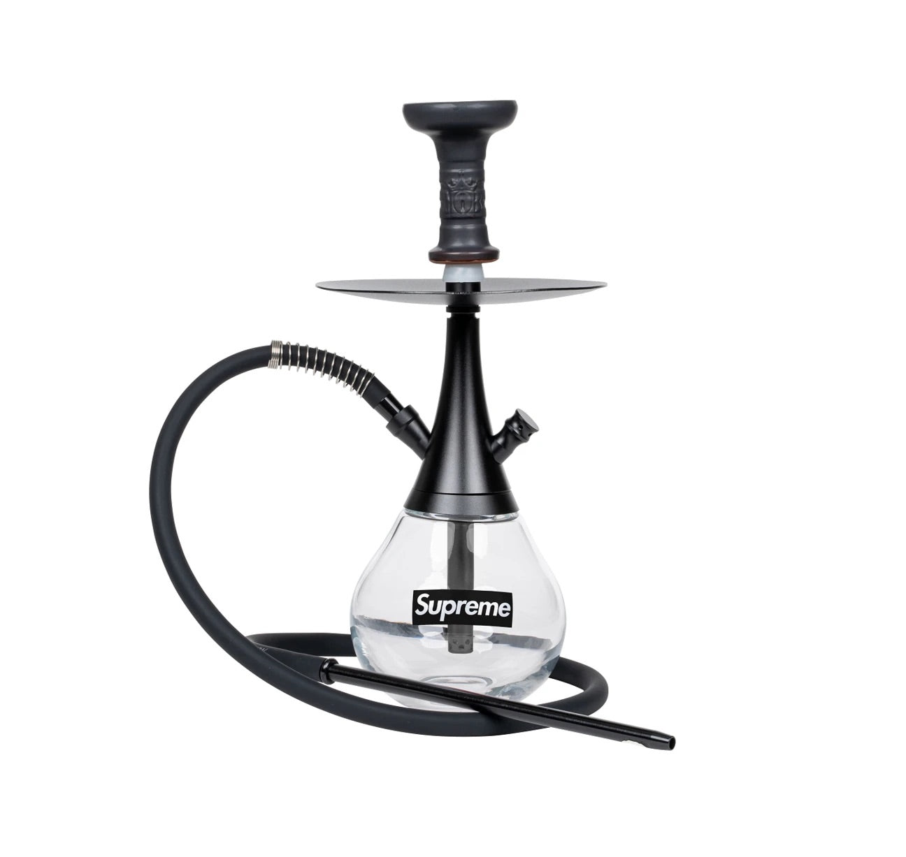 MOB Drop Hookah Supreme black stainless steel hookah with clear glass base and black hose