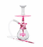 MOB Drop Hookah Supreme pink camo stainless steel hookah with clear glass base and white hose