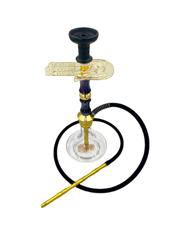 MOB Khamsa Medium hookah with gold stem, Khamsa tray and clear glass base