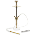 MOB Madera Hookah with gold metal accents, wood finish stem and crystal glass base