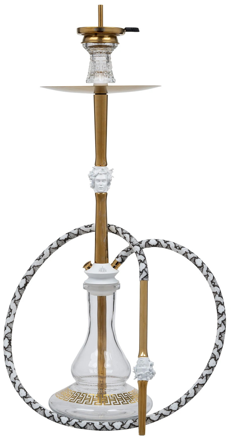 MOB Medusa gold stainless steel hookah with clear glass base and luxury detailing