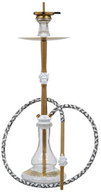 MOB Medusa gold stainless steel hookah with clear glass base and luxury detailing