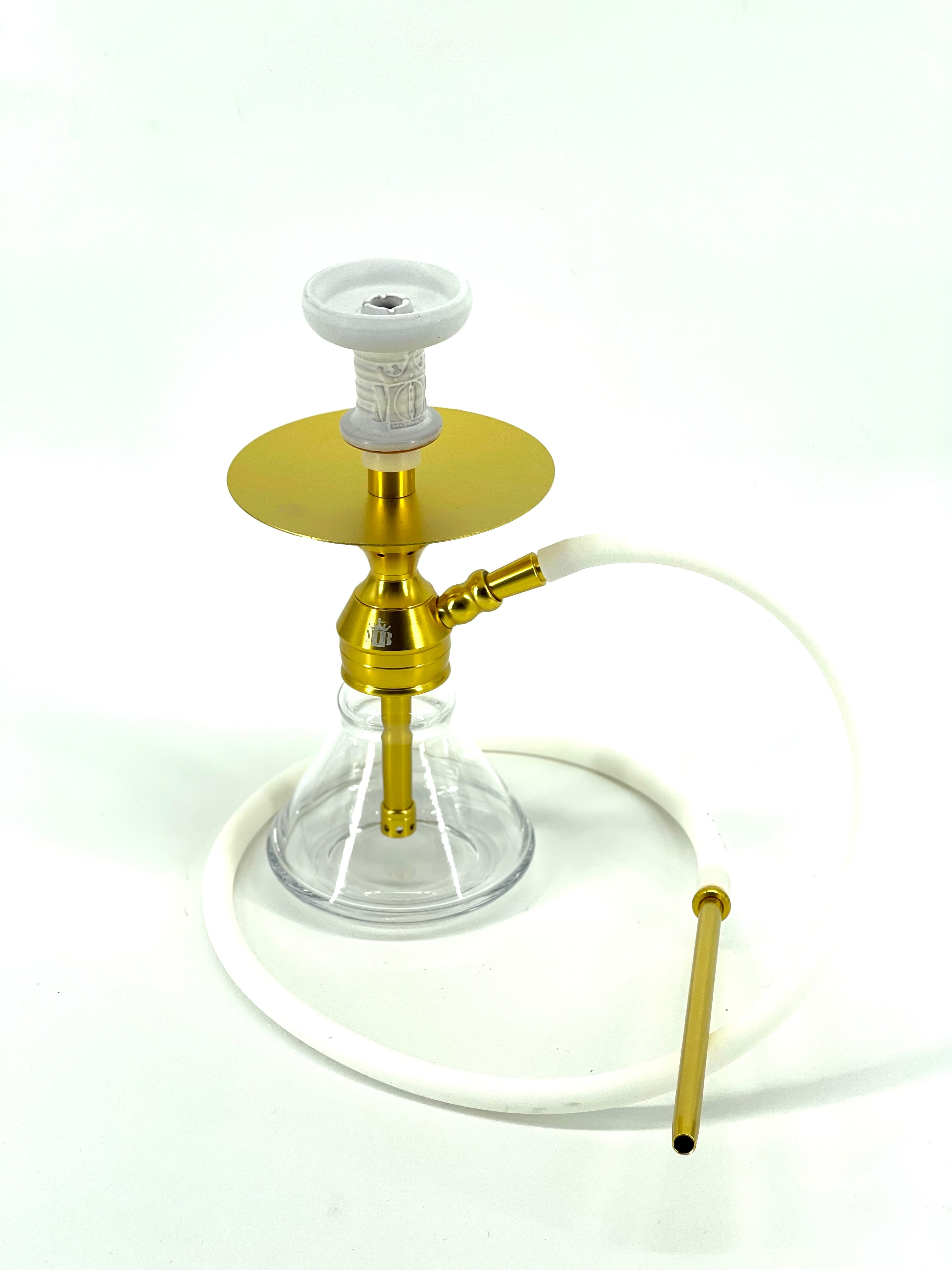 MOB Nano Hookah gold edition 12 inch mini hookah with glass base and white hose