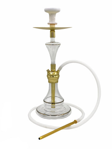 MOB Pasha Hookah gold stainless steel hookah with clear glass base and white hose