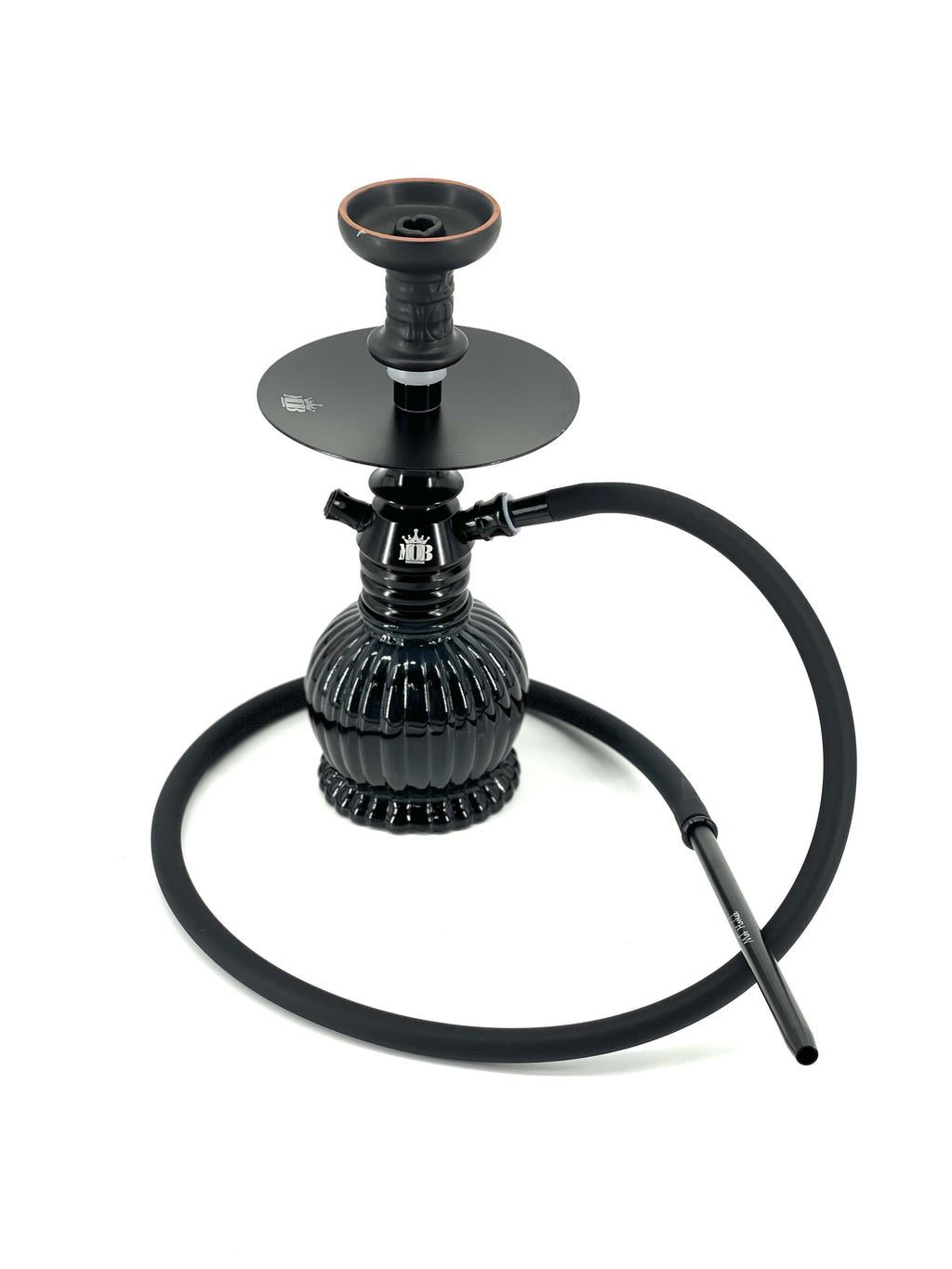 MOB Punta Cana Hookah black 12 inch aluminum hookah with black glass base and hose