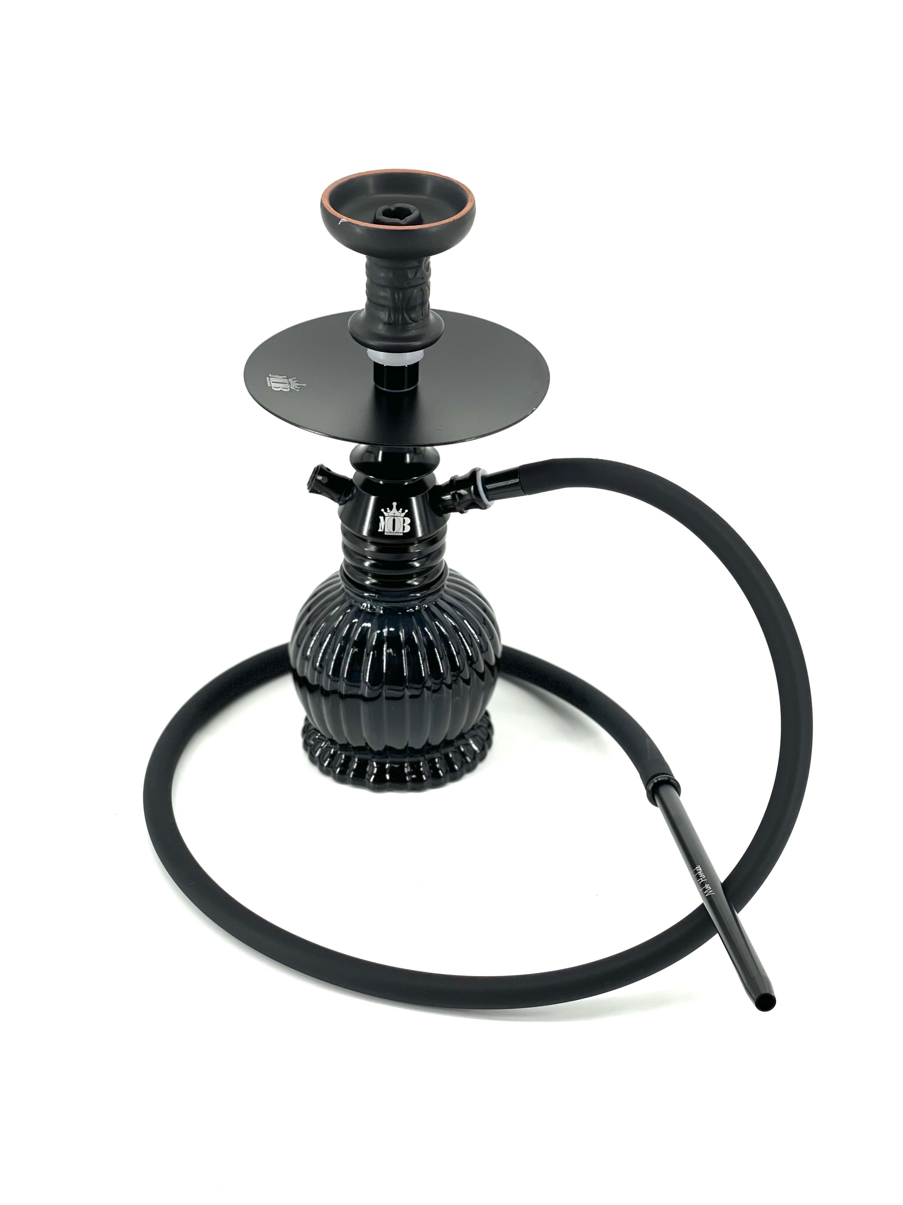 MOB Punta Cana Hookah black 12 inch aluminum hookah with black glass base and hose