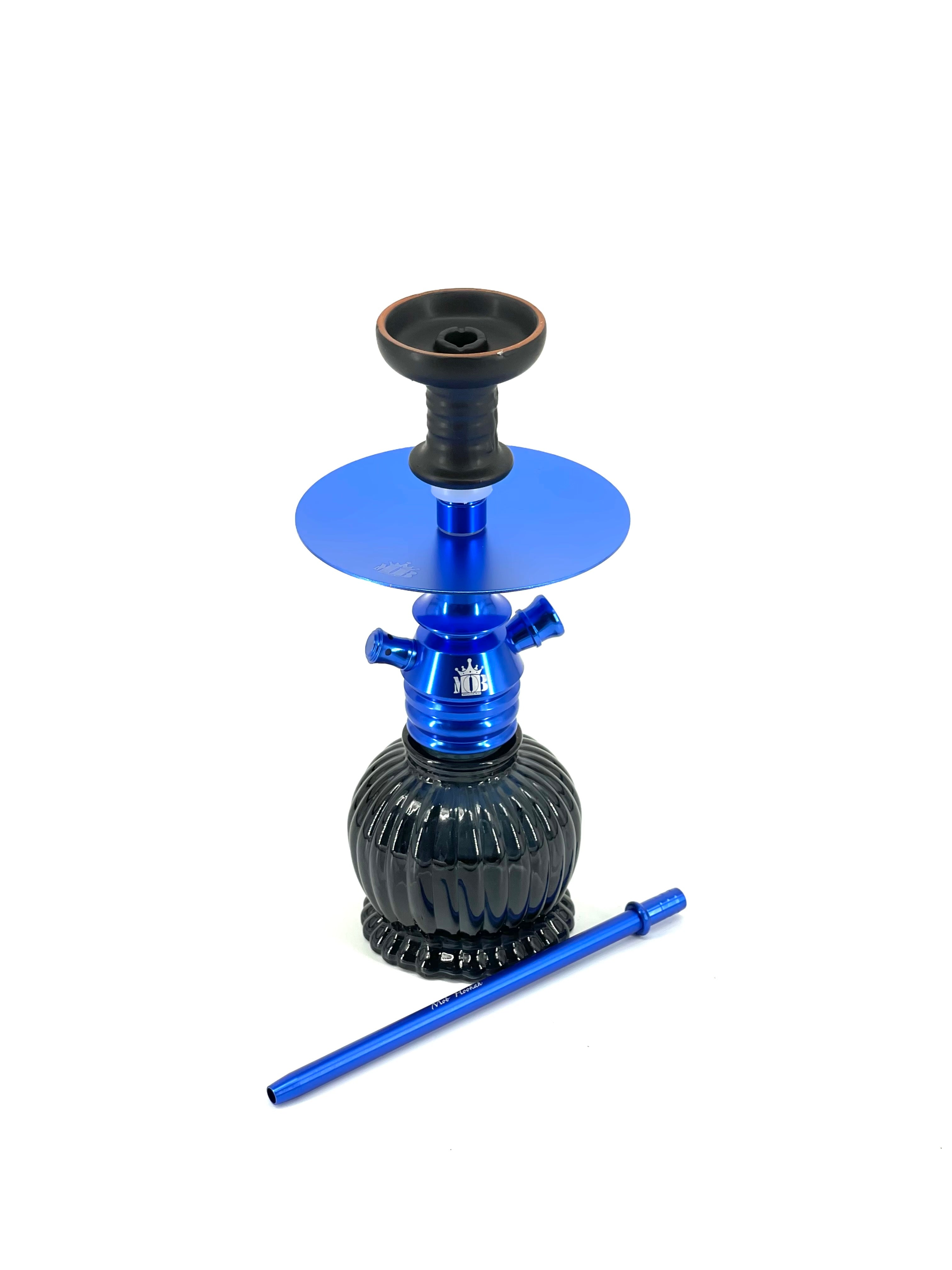 MOB Punta Cana Hookah blue 12 inch aluminum hookah with black ribbed glass base