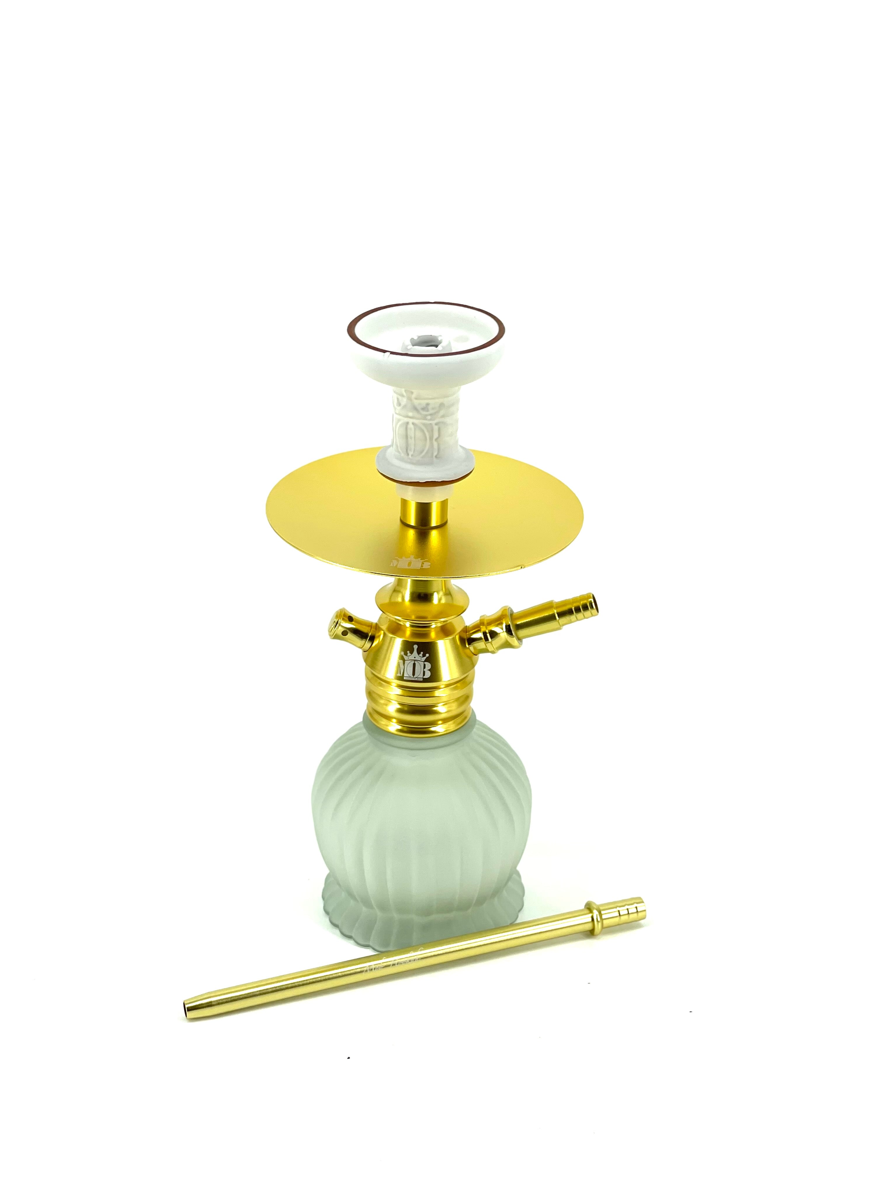 MOB Punta Cana Hookah gold 12 inch aluminum hookah with frosted glass base