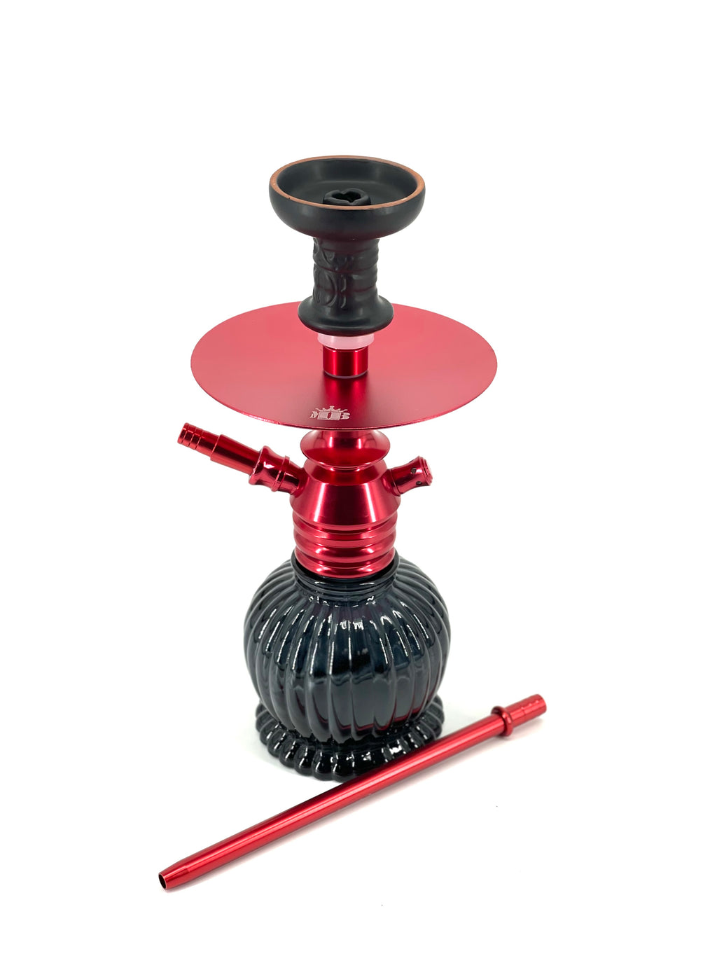 MOB Punta Cana Hookah red 12 inch aluminum hookah with black ribbed glass base