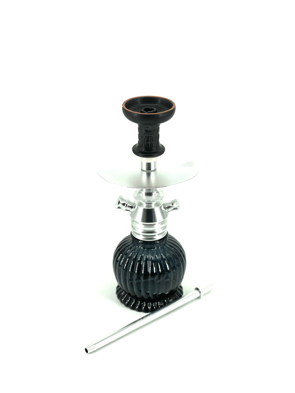 MOB Punta Cana Hookah silver aluminum stem with black glass base 12 inch hookah