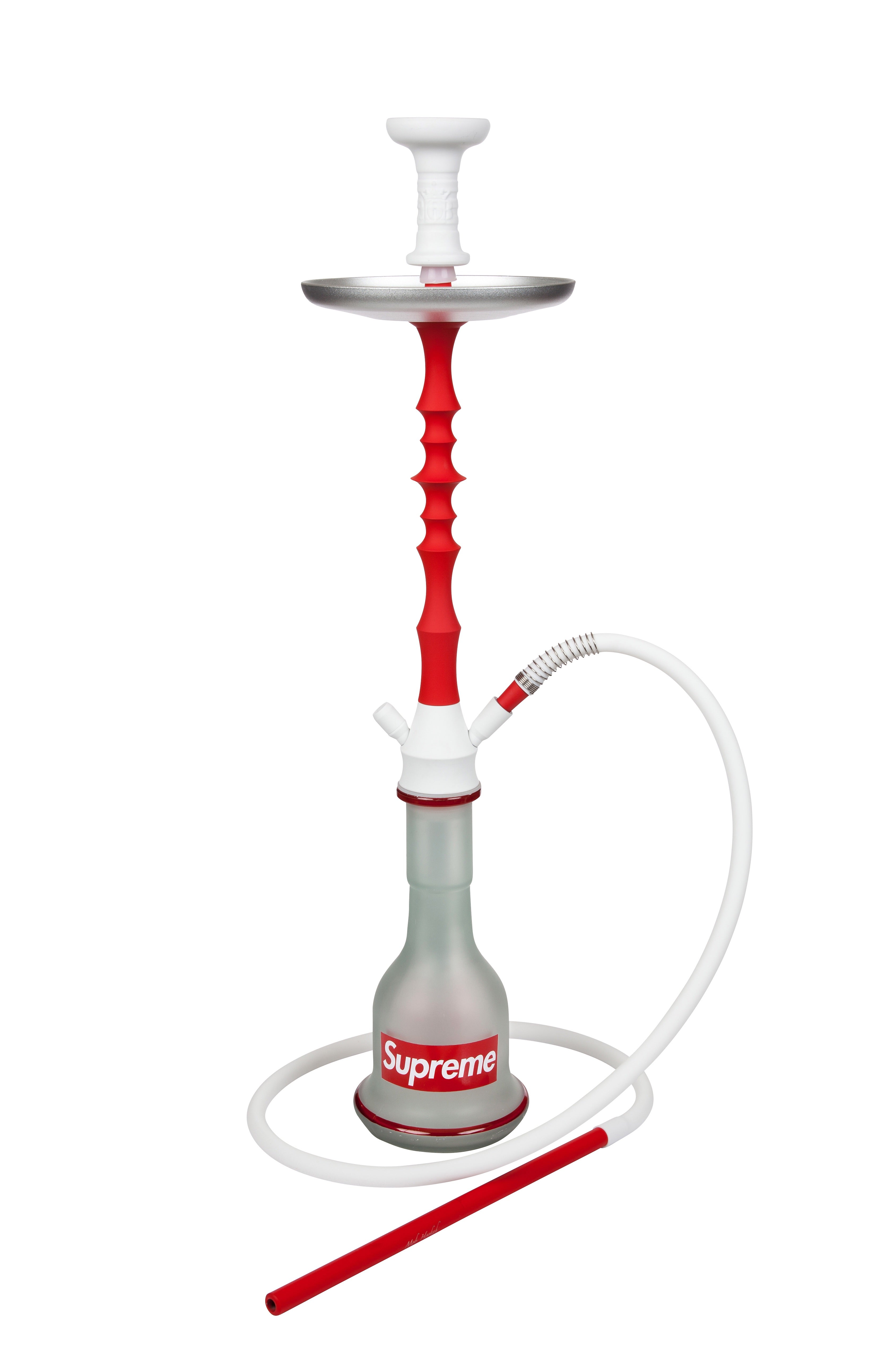 MOB Supreme edition hookah red and white with clear glass base and white hose