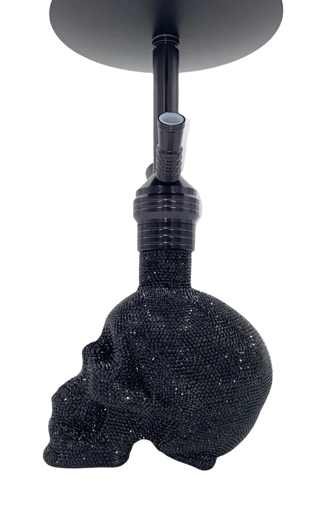 Full view of MOB Swarovski Skull Hookah with black crystal skull base and black aluminum stem