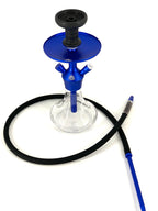 MOB Xara Hookah blue stainless steel tabletop hookah with clear glass base and black hose