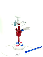 MOB Xara Hookah Dominican flag edition tabletop hookah with red and blue stem and clear glass base